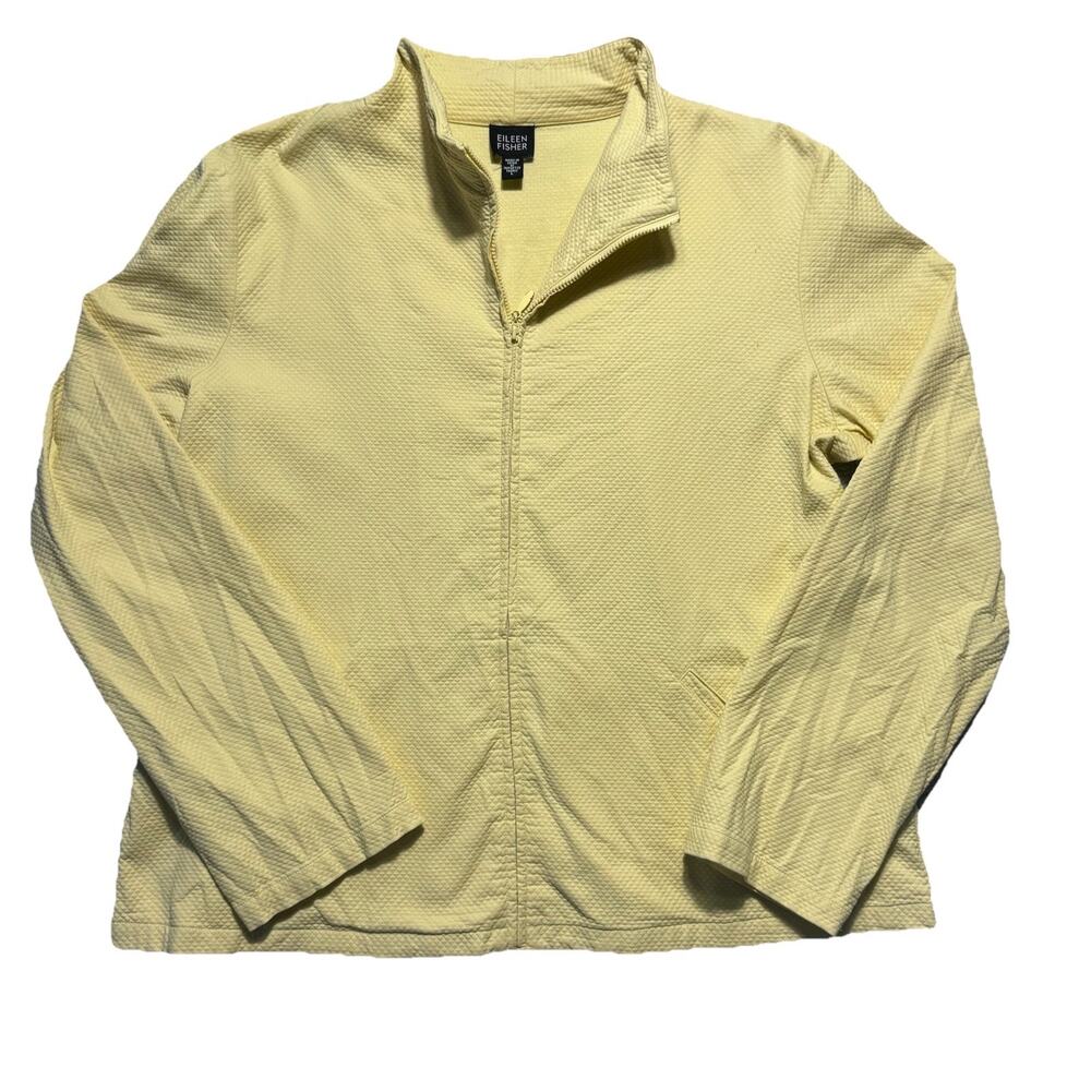 Eileen Fisher Womens Textured Full Zip Butter Yellow Jacket Blazer L Classic